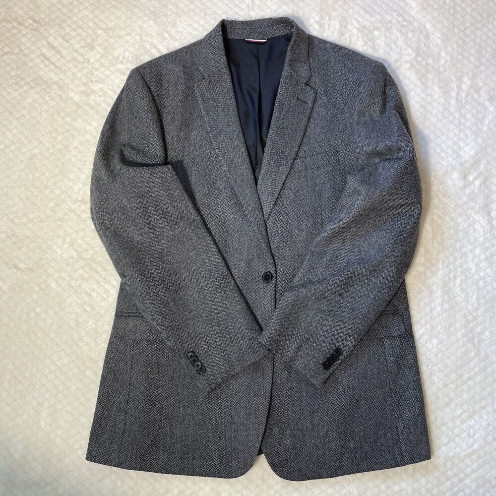 Tommy Hilfiger Wool Blazer Mens 44L Gray Sport Coat Classic Business Jacket
